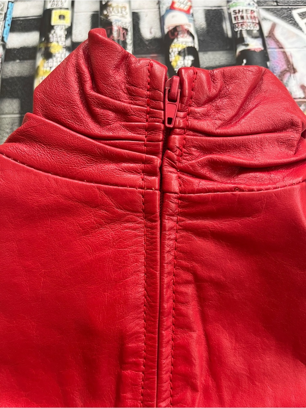 Y2K Genuine Red Leather Sleeveless Top. Back Zip. Fully lined. - Picture 11 of 16